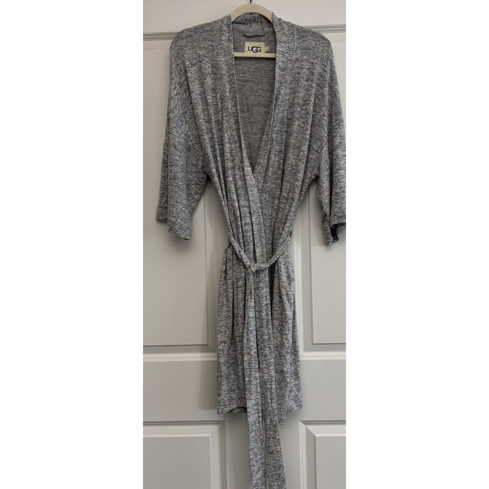 UGG Womens Monrose Robe Heathered Gray 3/4 Sleeve Pocket Belted Modern Knit L